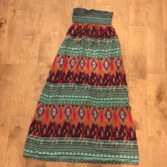 Summer Strapless dress Coral and Turquoise - Picture 1 of 3